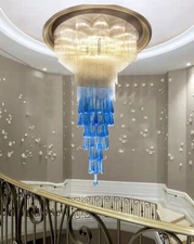 LED Crystal Chandelier Lighting Living Room Hanging Rings Light Lamp Blue Yc.K