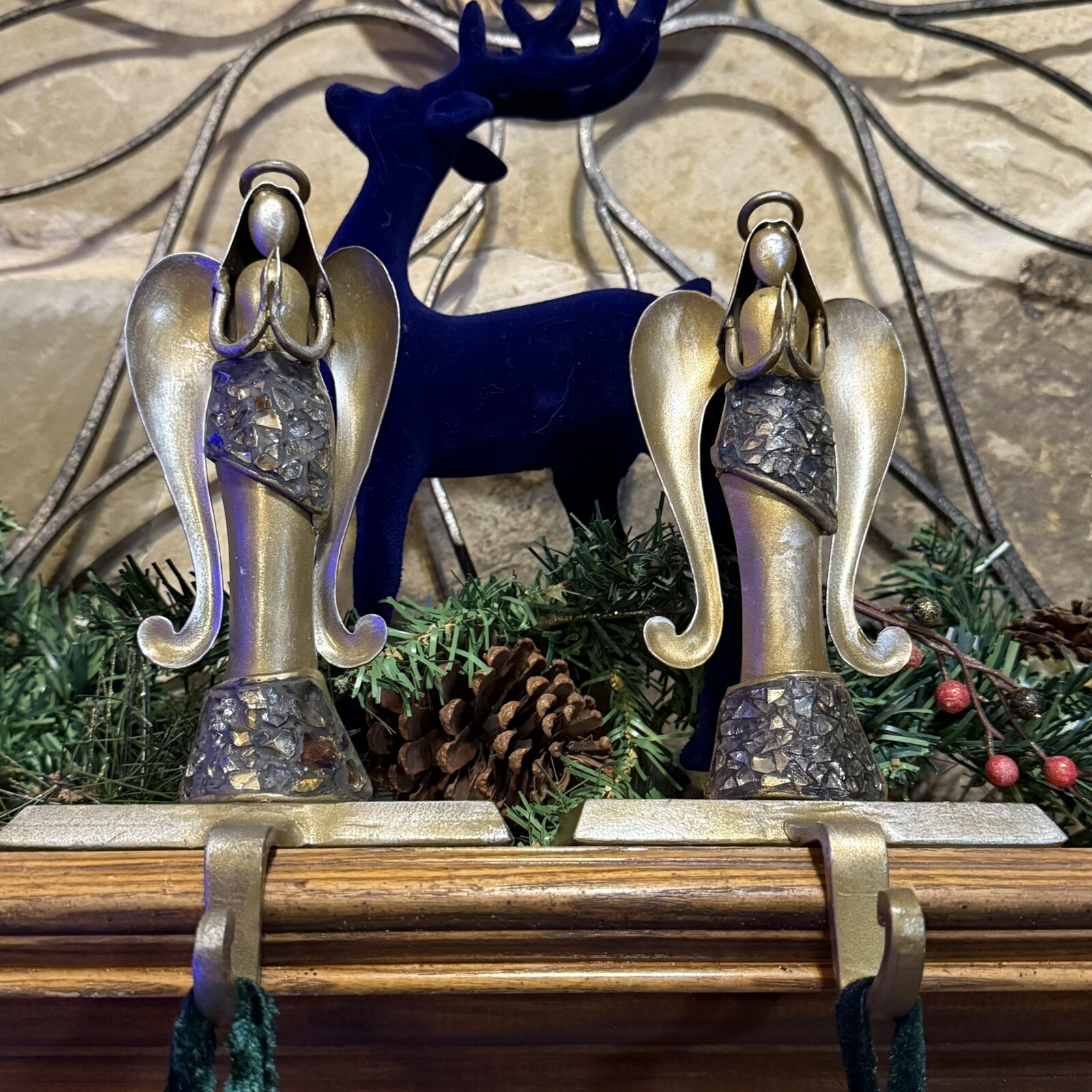 Pier 1 Imports Antique Pewter Iron Angel Stocking Hangers Pair