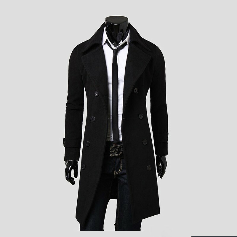 SUAVELE 【RX-0028】RELUX DOUBLE OVER COAT Mens Double Breasted Woolen Jacket Trench Coat Overcoat Slim fit