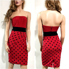 🆓US🛃 Dolce & Gabbana polka dot printed ruched red corset Silk dress IT 38