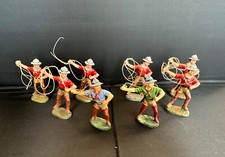 Vintage Elastolin Toys - Cowboy Figures w/Rope Lasso, Lot of 8