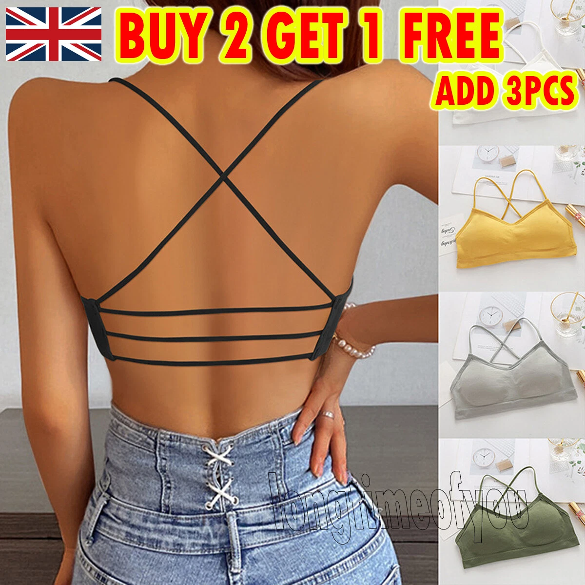 Women Cross Back Sports Bra Strappy Padded Yoga Running Workout