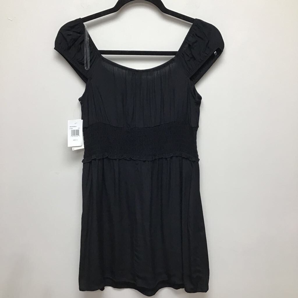 Abito donna Fila A linea A nero foderato collo buco della serratura cappuccio manica cravatta smocked S nuovo