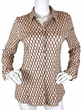NEW Desoto Women’s Cotton Jersey Shirt Blouse Long Sleeve Ivory Chain Print 36