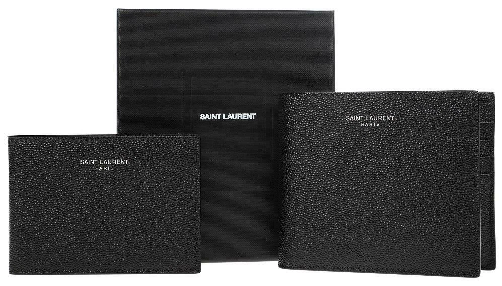 NEW YSL SAINT LAURENT BLACK GRAIN LEATHER 2 IN 1 COMBO LOGO BIFOLD WALLET  W/BOX