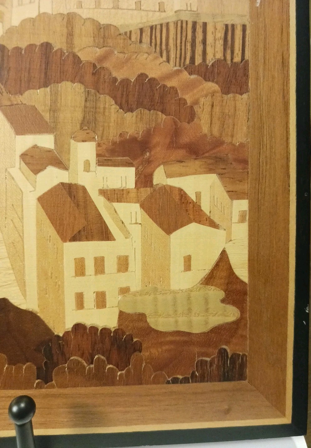 Italian Village Coastal Scene By Sorrento Marquetry Wooden Inlay Picture 11x15”