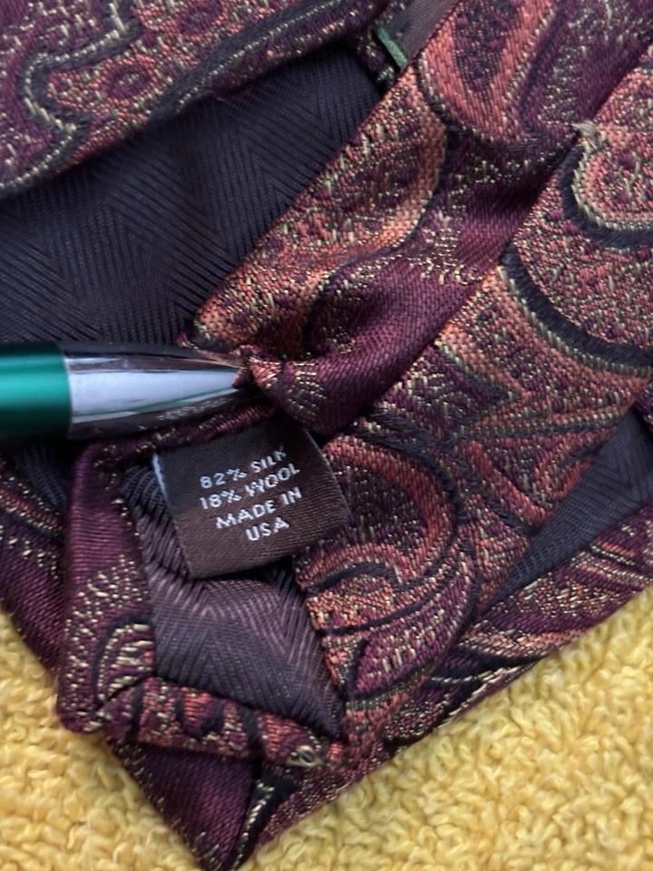 Corbata de cachemira de seda/lana borgoña y naranja 3,75x60 hecha en EE. UU. NUEVA SIN ETIQUETAS JOSEPH ABBOUD Foto 4 de 4