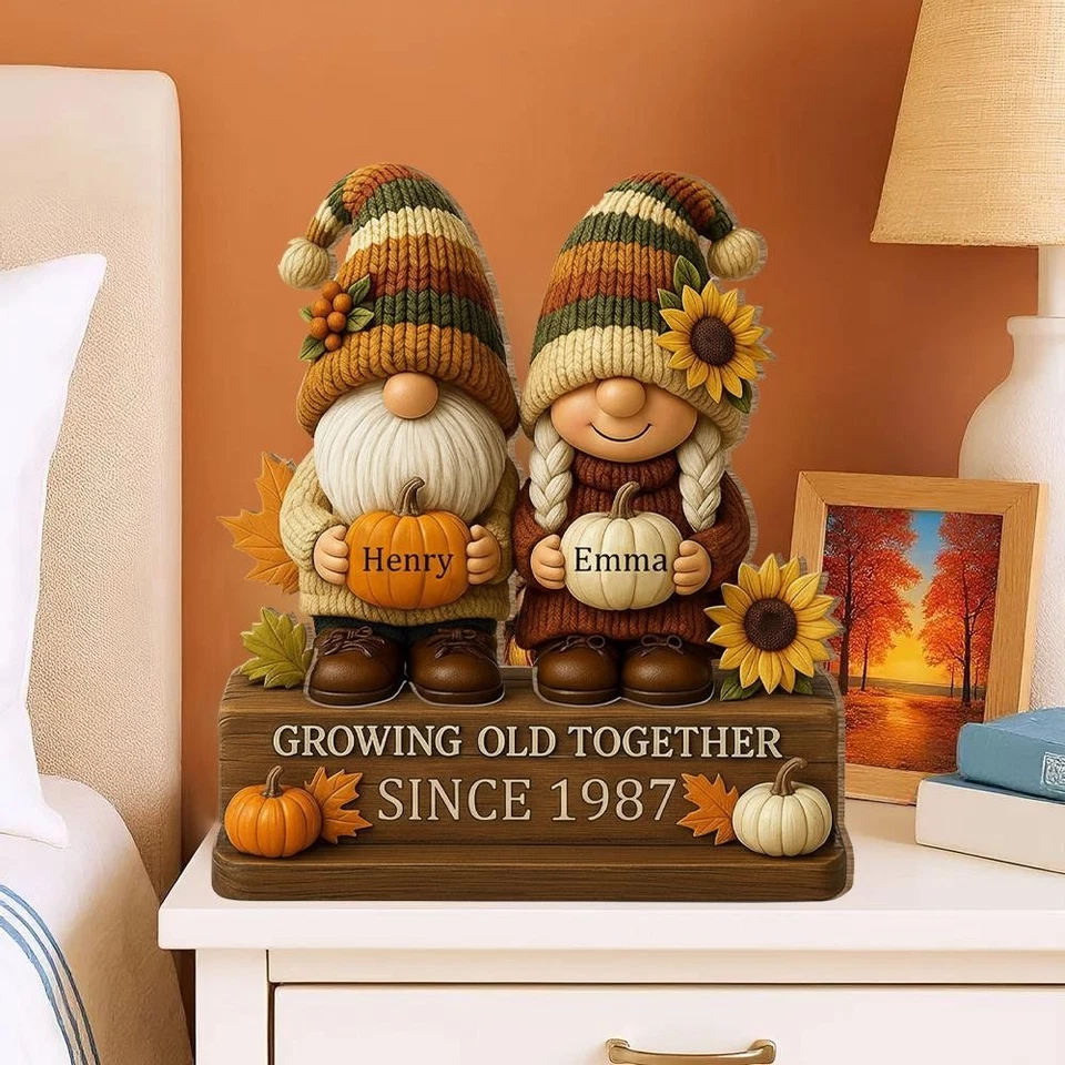 Placa de pareja gnomo personalizada - envejecer juntos decoración de regalo de aniversario Foto 2 de 4