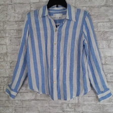 C & C California Striped Linen Top Womens Small Blue White Beachy Coastal NEW