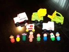 Vintage Fisher Price Little People Lot of 13 Ambulance,  Mail Truck,Construction