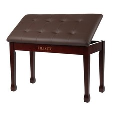Duet Piano Bench with Storage, Wooden Piano Stool with Waterproof Padded Cushion
