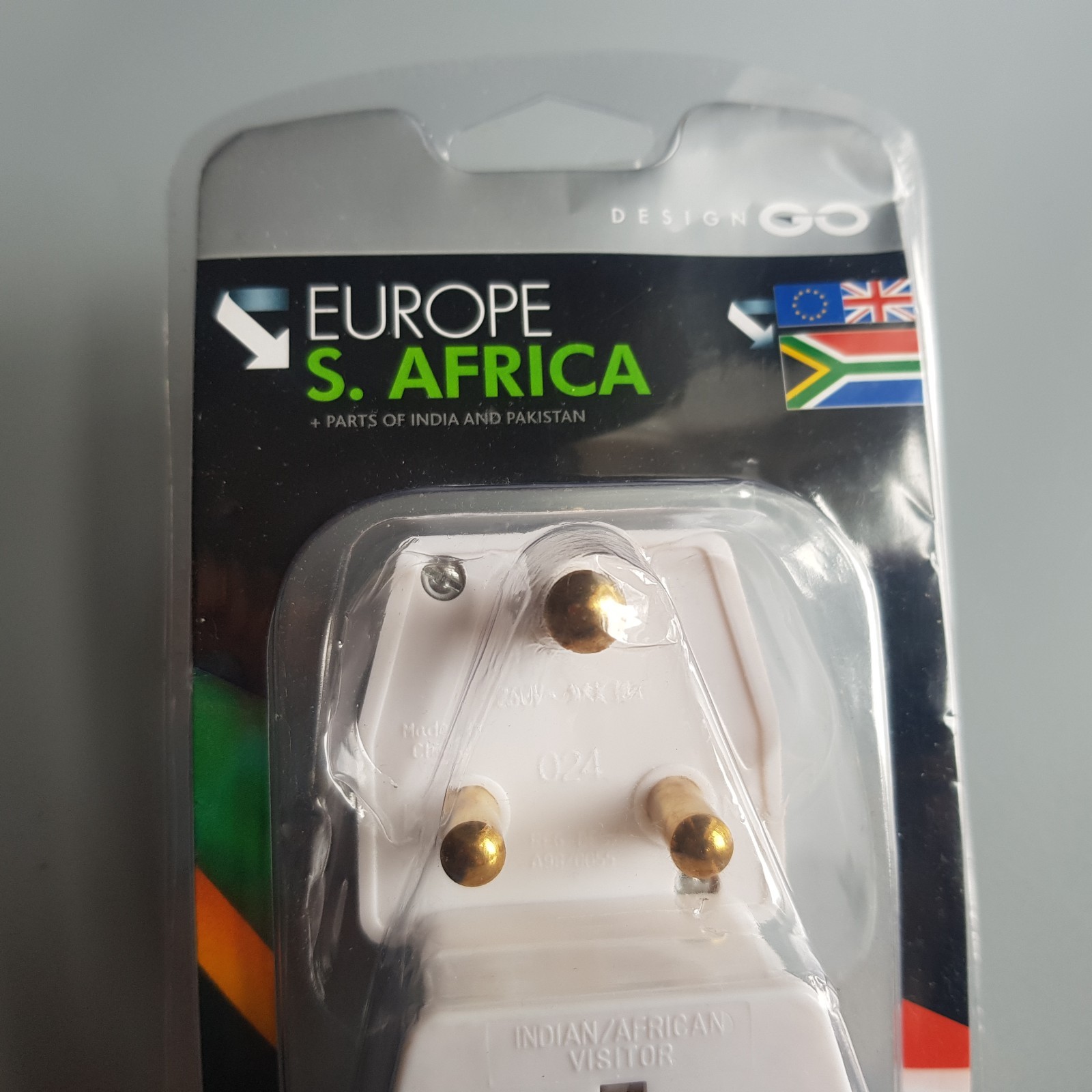 Adapter plug UK Europe to South Africa Foreign travel electrical pair Design Go