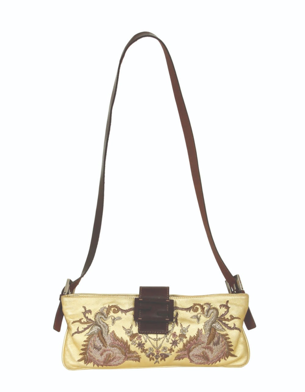 Vintage Fendi Gold Embroidered Rare Baguette Bag