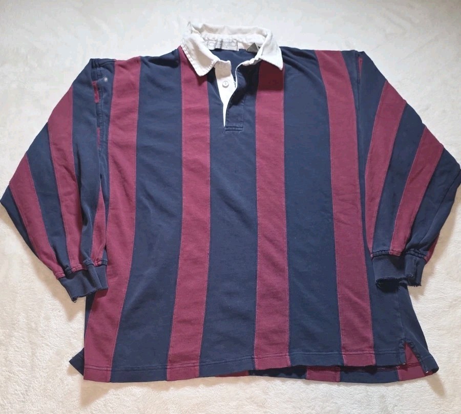 Vintage 90s John Ashford Men’s Large Rugby Shirt Colorblock Striped Distressed 