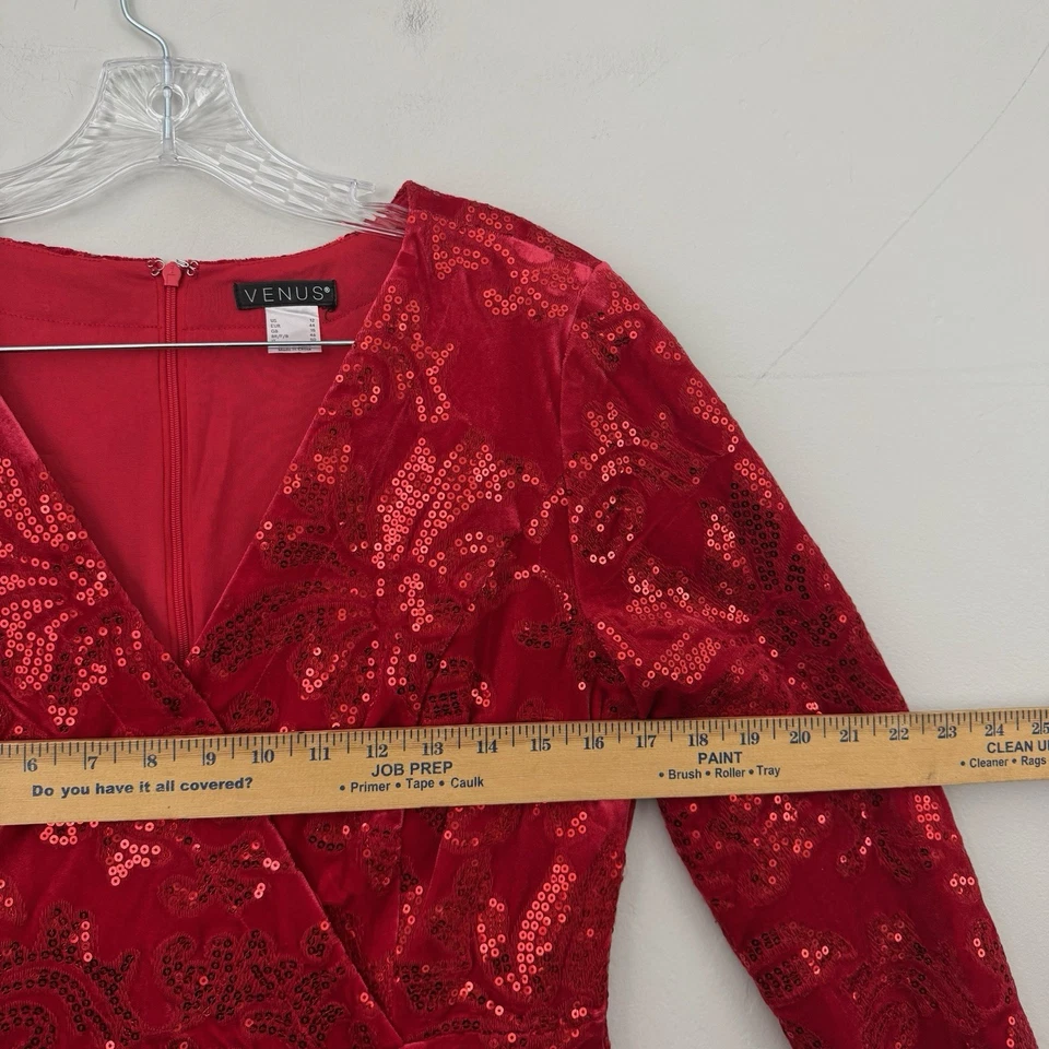 Vestido de noche Venus rojo con lentejuelas manga larga para mujer talla 12 Foto 4 de 4