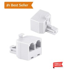 RJ11 Phone Jack Splitter 1 to 2, Duplex Wall Adapter, 2 Pack, White