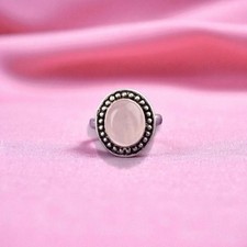 Natural Rose Quartz Sterling Silver Bezel Unique Wedding Statement Ring Size 7