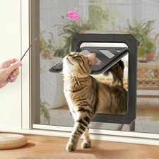 LIBBEPET Cat Door for Screen Door with Lockable Flap for Cat 20 lbs, Blac
