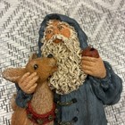 June McKenna 1992 Flat Back Santa with Reindeer Wood Blue Rustic 5 Inch Signed — photo 3