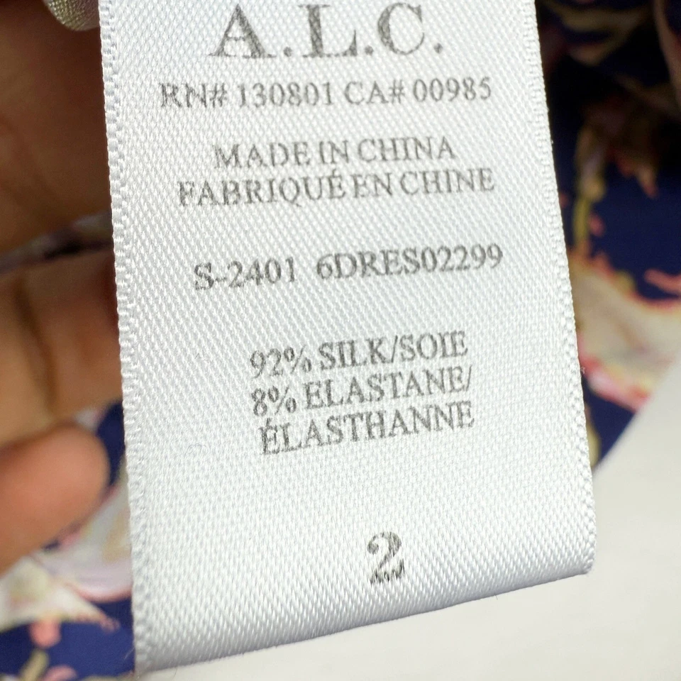 A.L.C. Remy Dress Silk Floral Size 2 Womens Blue Pink RTR A-Line - Image 3 of 4