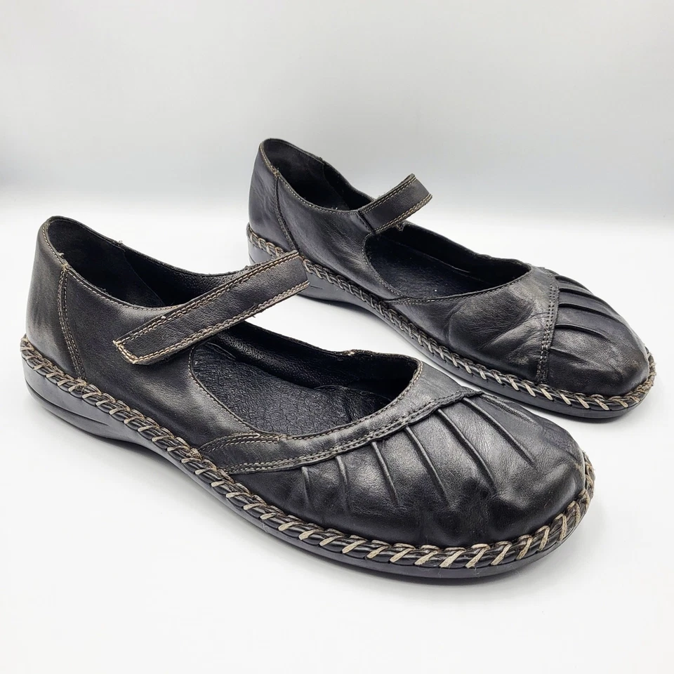 Rieker Mary Jane Cuero Negro Plisado Puntera Vamp Trenzado Suela de Goma Borde Talla 41 Foto 2 de 4