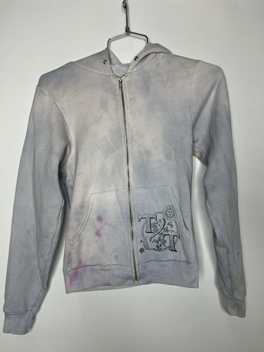 Women Hoodie XS Zip Greek Statue Back Graphic Full Zip Cotton-Poly Gray *Stains* - Picture 3 of 19