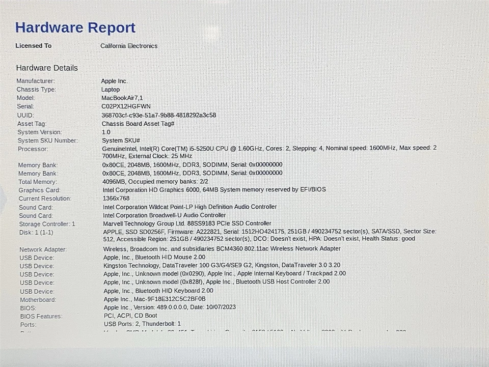 Apple MacBook Air 7,1 A1465 2015 i5 5250U 1.60GHZ 11" 4GB 256GB SSD OSX Monterey - Image 2 of 4