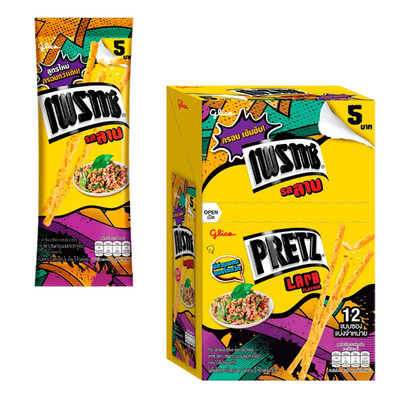 GLICO Pretz Biscuit Sticks Larb Flavor Thai Snack Party Fun 11 g x 24 Sachet