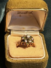 Vintage 1940s 9ct Gold Peridot Opal Cluster Ring Size P Hallmarked Original Box