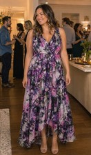 Simply Vera Vera Wang Women's Large Purple Floral Sleeveless High-Low Maxi -3476