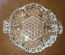 Vintage Glass Double Handled Scalloped Edge Hobnail Elegant Relish Serving Dish