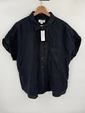 NEW Velvet by Graham & Spencer Maria Linen Button Up Shirt Size Large Navy Blue