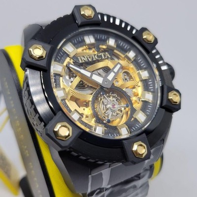 Invicta Reserve Grand Octane Tourbillon 56mm Automatic Watch Gold Dial Black Box
