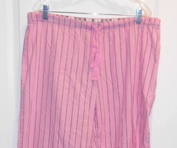 Mujer Pijama Pantalones 100% Algodón Hanes Rosa y Gris Rayas Cordón Talla XL Foto 2 de 2