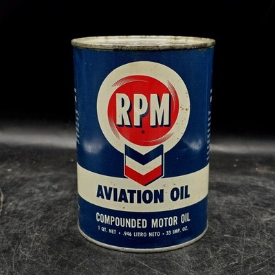 VINTAGE RPM AVIATION OIL CAN ~ 1 QT CHEVRON COMPOUNDED MOTOR OIL EMPTY