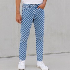 PacSun Blue Checkerboard Slim Taper Denim Jeans Men's 30x32 Comfort Stretch