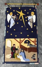 Handmade Nativity Scene Christmas Wall Hanging Quilt Angels Star Wool Felt