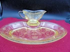Yellow Florentine  Depression Glass Gravy Boat and 11½” Platter with Indent￼