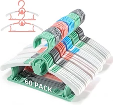 Kids Hangers 60Pack, Extendable & Stackable Baby Hangers, Mixed-color 