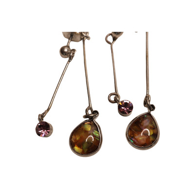 Teardrop Metal Amber Stone Drop Push Back Earrings 1.5 Inches Long