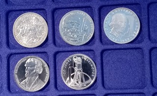 5 x 10 DM Gedenkmünzen Deutschland 625er Silber 1987 1988 1994 und 1997