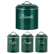 Retro Canister Set With Biscuit Tin Tea Coffee Sugar Jars Airtight Storage