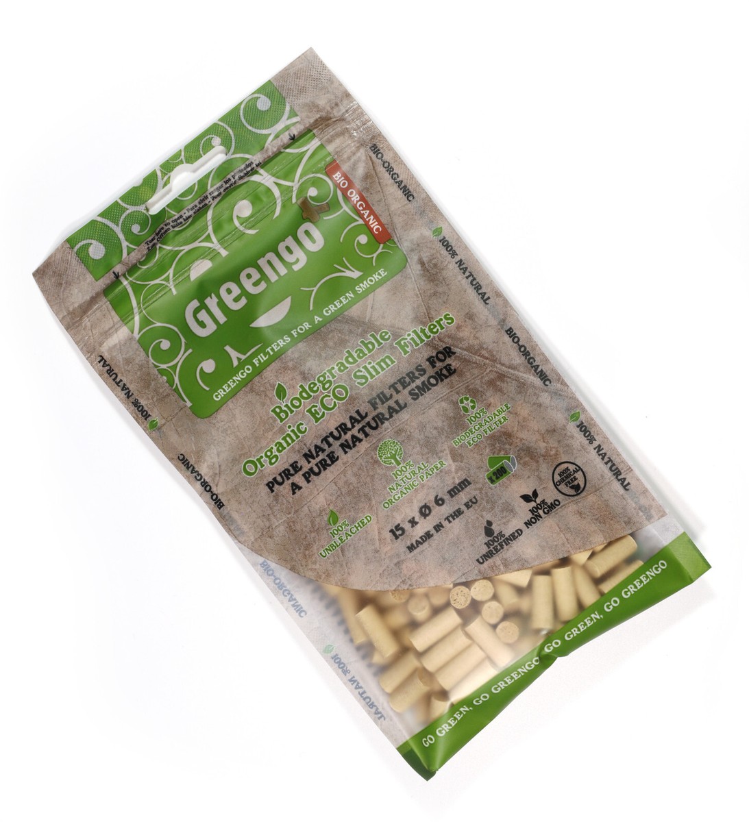 eco cigarette filters 1000 Greengo Biodegradable organic ECO unbleached Slim 6mm filter tips