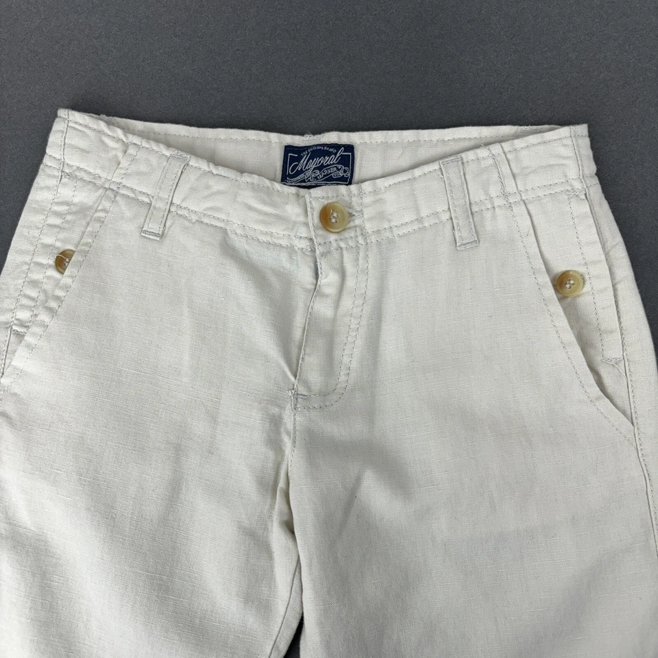 Mayoral Niño Talla 6 Beige Avena Lino Pantalones Rectos Uniforme Foto 2 de 4
