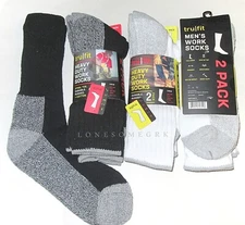 2 Pairs Mens Tru Fit Heavy Duty Steel Toe Extra Cushioned Cotton Mid Calf Socks