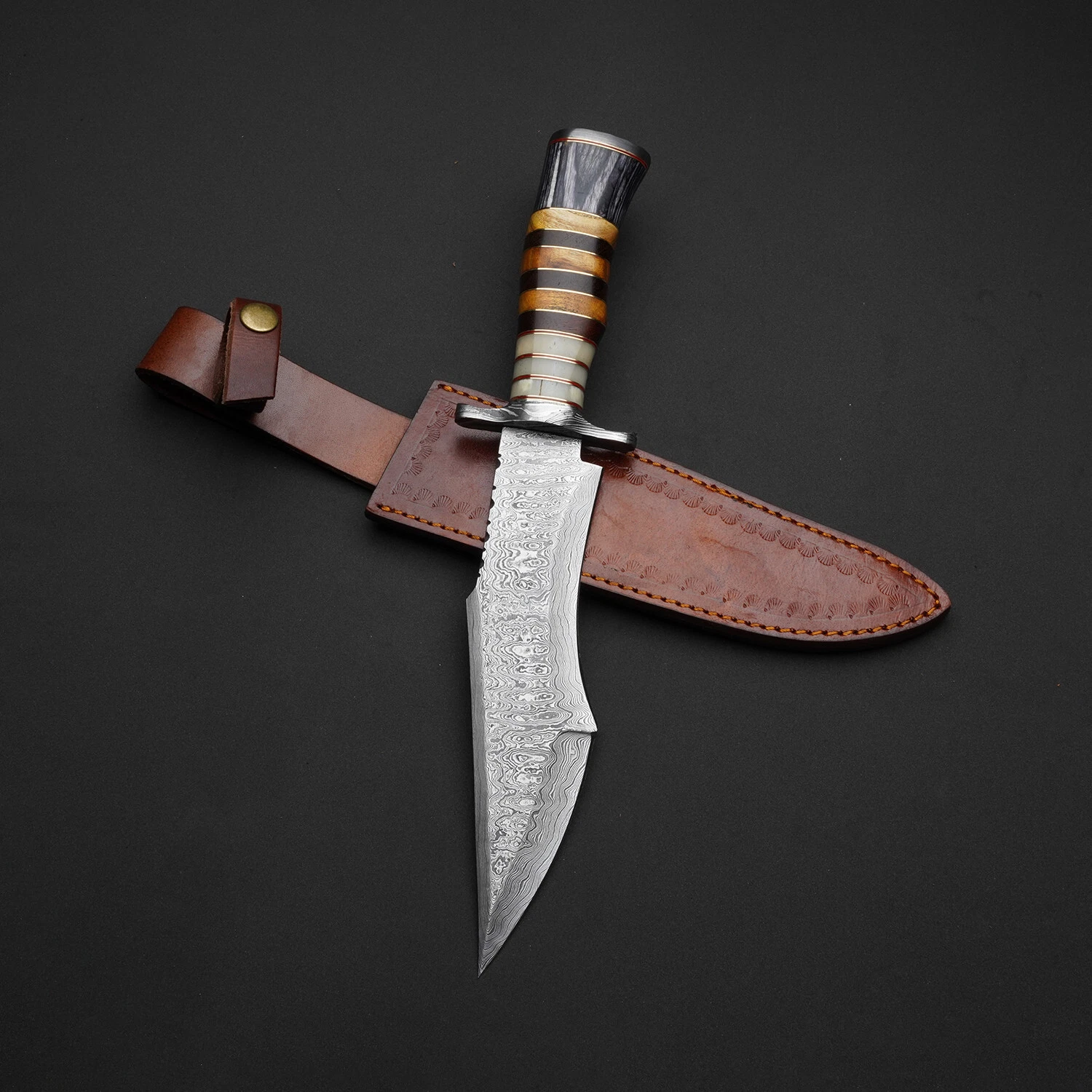 custom handmade Damascus steel bowie hunting knife camping hunting knife