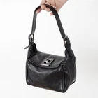 Women's Fendi FF Logo Black Leather Shoulder Bag Magnetic Clasp