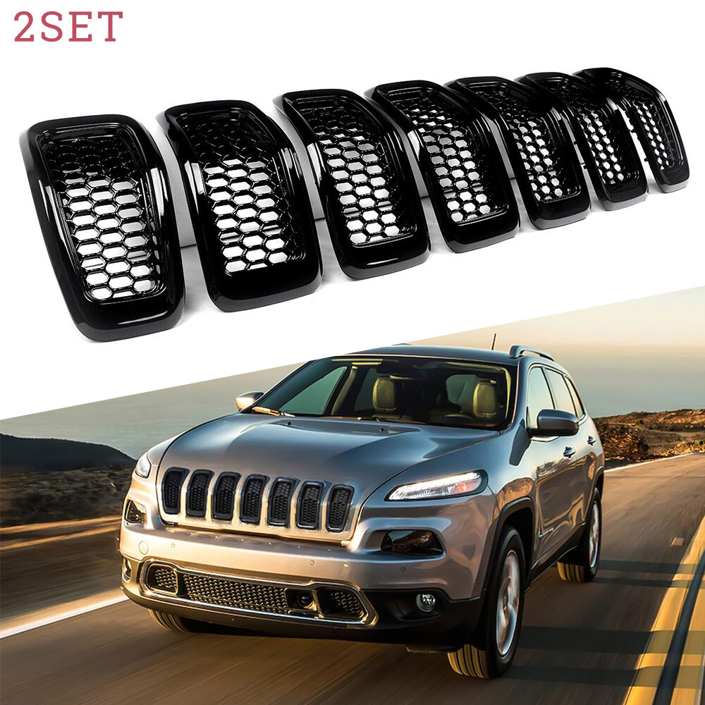 Front Grille Inserts Honeycomb Mesh Grill Chrome For Jeep Cherokee 2014-2018 14X