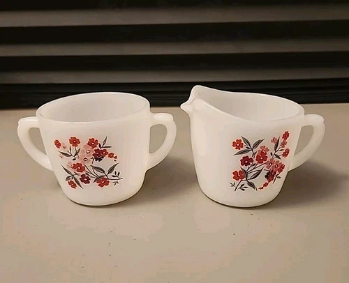 Vintage ~ Fire King Primrose ~  Milk and Cream & Sugar Bowl
