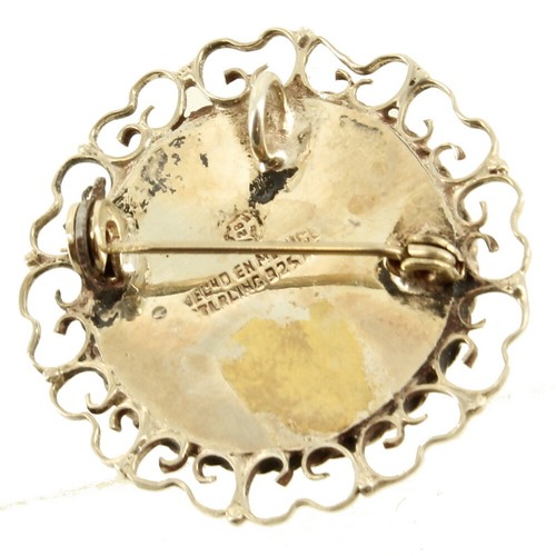 Vintage Sterling Filigree Gold Sheen Obsidian Mexico Pendant Pin 1.5" - Picture 3 of 4